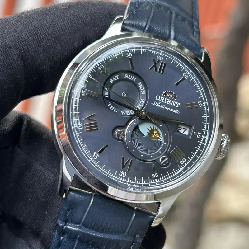 Orient Bambino Sun and Moon Automatic Blue Men's Watch- RA-AK0806L30B